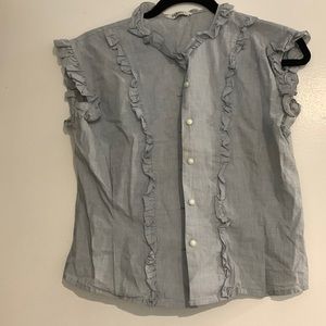 HAAS crop top blue bottom up with ruffles, sized S.